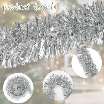 DECORA 33ft Silver Tinsel Garland for Christmas Events