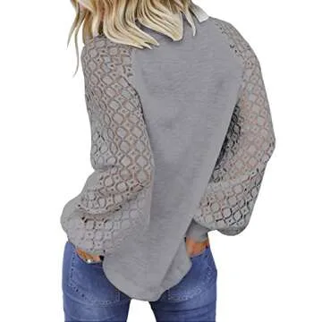 MIHOLL Women's Long Sleeve Tops Lace Casual Loose Blouses T Shirts