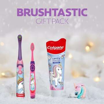 Colgate Kids Toothbrush Set with Toothpaste, Unicorn Gift Set with 1 Manual Toothbrush, 1 Battery-Po...