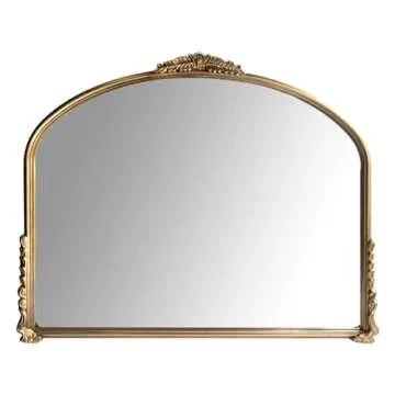 OUSHUAI Gold Vintage Wall Mirror,Antique Wide Mirror Decor,Arched Big Mirror for Entryway/Bathroom/F...