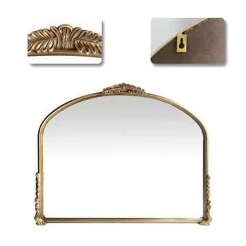 OUSHUAI Gold Vintage Wall Mirror - Elegant Home Decor