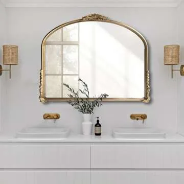 OUSHUAI Gold Vintage Wall Mirror - Elegant Home Decor