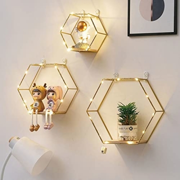 Liywall Hexagon Floating Shelves with LED Lights Set of 3