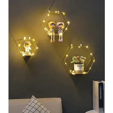 Liywall Hexagon Floating Shelves with LED Lights Set of 3