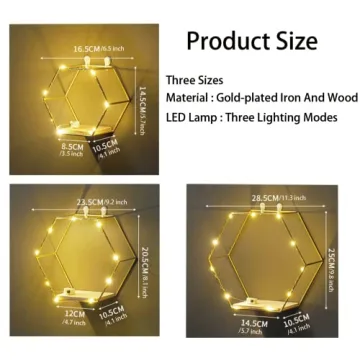 Liywall Hexagon Floating Shelves with LED Lights Set of 3