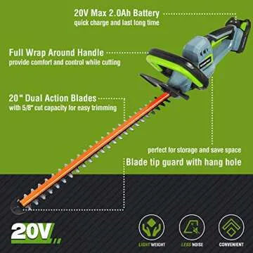 WORKPRO 20V Cordless Hedge Trimmer, 20" Dual Action Blades Electric Gardening Trimmer, 2.0Ah Battery...
