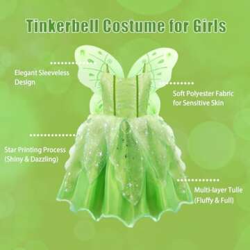 Enchanting MDYCW Princess Tinker Bell Costume for Girls, Ideal Dress Up for Birthdays and Special Ev...