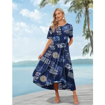 YESNO Women Bohemian Floral Maxi Dress with Pockets