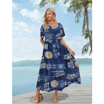 YESNO Women Bohemian Floral Maxi Dress with Pockets