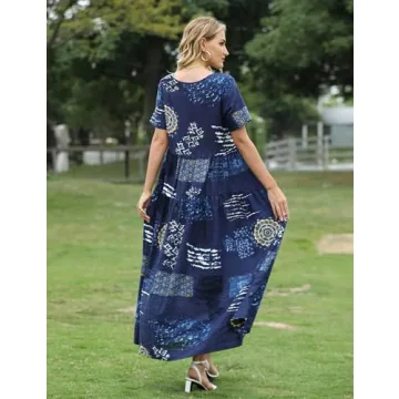YESNO Women Bohemian Floral Maxi Dress with Pockets