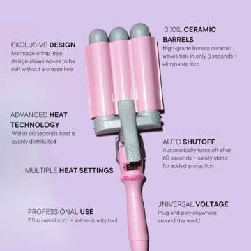 Mermade Hair PRO Hair Waver 1.25" - Professional 3 Barrel Curling Iron