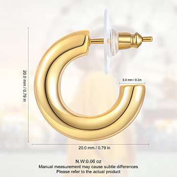 Small Gold Hoop Earrings Thick Chunky Open Hoops 14k Gold Plated Lightweight Hypoallergenic Earrings...