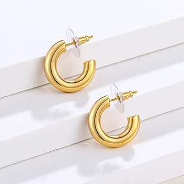 Small Gold Hoop Earrings Chunky Lightweight Fashion Jewelry Gift