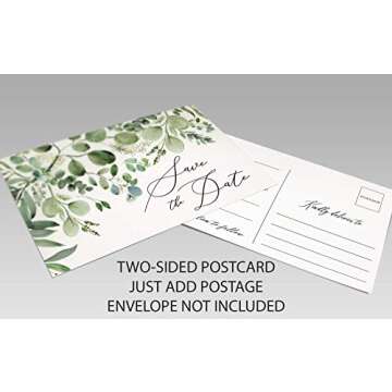 Eucalyptus Greenery Wedding Save The Date Cards, Set of 50 Save The Date Postcards, Wedding Invitation Cards