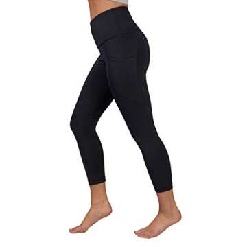 90 Degree By Reflex High Waist Squat Proof Tummy Control Power Flex Yoga Capris with Side Pockets-Black Wonderlink - Large