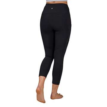 90 Degree By Reflex High Waist Squat Proof Tummy Control Power Flex Yoga Capris with Side Pockets-Black Wonderlink - Large