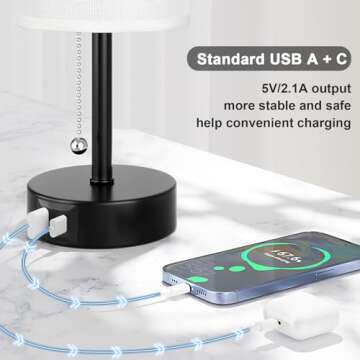 White Table Bedside Lamp for Bedroom Nightstand - Small Lamp with USB A + C Charging Port, 3 Color Temperatures Pull Chain Night Stand Light with Bulb, Side Table Desk Reading Lamp for Living Room