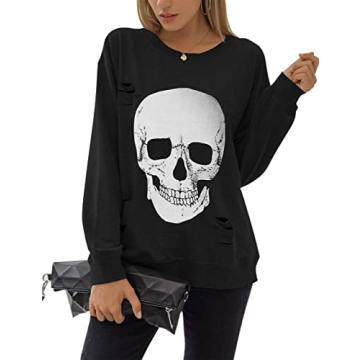 Blooming Jelly Women's Skull Graphic Halloween Sweatshirt - Cozy Fall Style 2024
