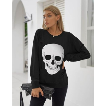 Blooming Jelly Women’s Skull Graphic Sweatshirt for Halloween