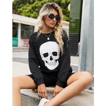 Blooming Jelly Women’s Skull Graphic Sweatshirt for Halloween