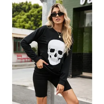 Blooming Jelly Women’s Skull Graphic Sweatshirt for Halloween