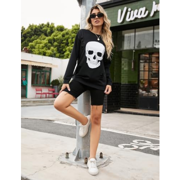 Blooming Jelly Women’s Skull Graphic Sweatshirt for Halloween