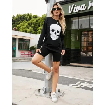 Blooming Jelly Women’s Skull Graphic Sweatshirt for Halloween