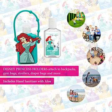 Evergreen Research Disney Store Princess Hand Sanitizer Holder Set - Pack of 1, Travel Size, Refillable and Portable Sanitizers w/Holders and Clip - Ariel