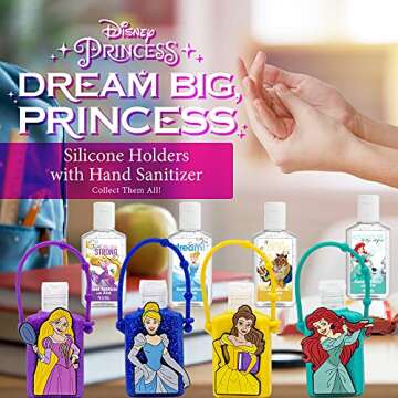 Evergreen Research Disney Store Princess Hand Sanitizer Holder Set - Pack of 1, Travel Size, Refillable and Portable Sanitizers w/Holders and Clip - Ariel