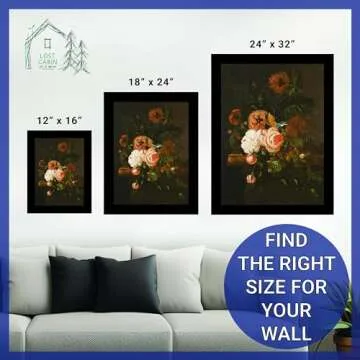 Lost Cabin Roses & Poppies & a Snail by Willem Van Aelst | Print in Black Flat Frame | Fine Artwork Painting Reproduction | Framed Wall Art Decor Poster Gift | Image: 12x16 Frame: 13.5x17.5