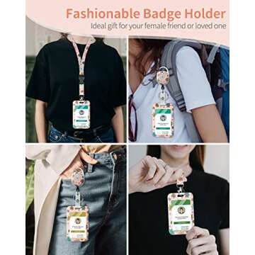 Uniclife Floral Sliding Badge Holder Colorful Flower Plastic Case with Retractable Badge Reel Carabi...