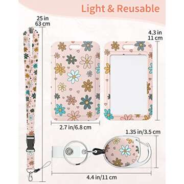 Uniclife Floral Sliding Badge Holder Colorful Flower Plastic Case with Retractable Badge Reel Carabiner Clip and Detachable Lanyard Strap Fashionable Vertical Card Protector for Women Teacher Student