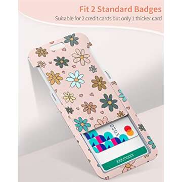 Uniclife Floral Sliding Badge Holder Colorful Flower Plastic Case with Retractable Badge Reel Carabiner Clip and Detachable Lanyard Strap Fashionable Vertical Card Protector for Women Teacher Student