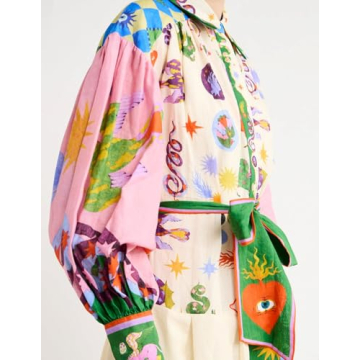 Floral Tea Party Dress for Women Printed Casual Dress Belted Long Sleeve Elegant Dress Lapel Lace Up Vintage Dress for Women Pink