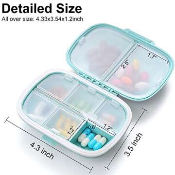 MEACOLIA 8 Compartment Travel Pill Organizer Box - Moisture Proof & Portable