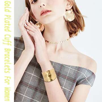 CASDAN 1 PCS Gold Cuff Bracelets for Women Trendy Wide Chunky Bangle Bracelets for Women Hinge Gold ...