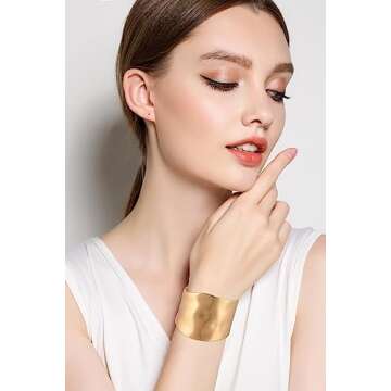 CASDAN 1 PCS Gold Cuff Bracelets for Women Trendy Wide Chunky Bangle Bracelets for Women Hinge Gold Plated Frosted Bracelets Fashion Irregular Wrist Cuff Wrap Bracelet
