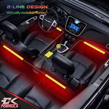 CK Formula Interior LED Lights for Cars, 16 Million RGB Colors, Car LED Lights Interior with App Con...