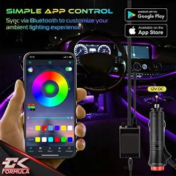 CK Formula Interior LED Lights for Cars, 16 Million RGB Colors, Car LED Lights Interior with App Control, Music Sync and DIY Mode, 12V DC Charger, Car Accessories, Car Decorations