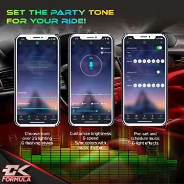 CK Formula Interior LED Lights for Cars, 16 Million RGB Colors, Car LED Lights Interior with App Control, Music Sync and DIY Mode, 12V DC Charger, Car Accessories, Car Decorations