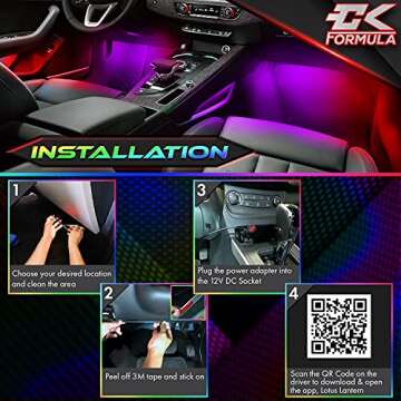 CK Formula Interior LED Lights for Cars, 16 Million RGB Colors, Car LED Lights Interior with App Control, Music Sync and DIY Mode, 12V DC Charger, Car Accessories, Car Decorations