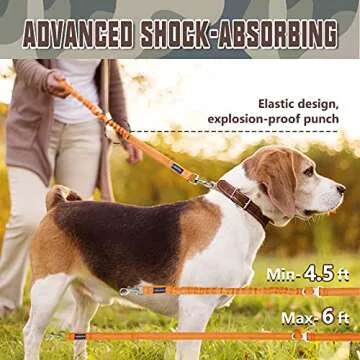 AUROTH Dog Leash Large Dogs, Heavy Duty Dog Leash Bungee, No Pull Dog Leash for Shock Absorption, Orange Dog Training Leashes for Medium Large Breed Dogs 6FT, 2 Padded Handles