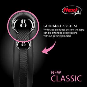 FLEXI New Classic Tape Retractable Dog Leash for Large Dogs Upto 110 lbs. – 26 ft., Black | Tangle Free Pet Walking Leash with One-Handed Brake, Pause, Lock|German Quality Product