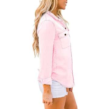 Luvamia Denim Shirt Women - Candy Pink Button Down Tops