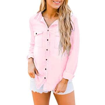 Luvamia Denim Shirt Women - Candy Pink Button Down Tops