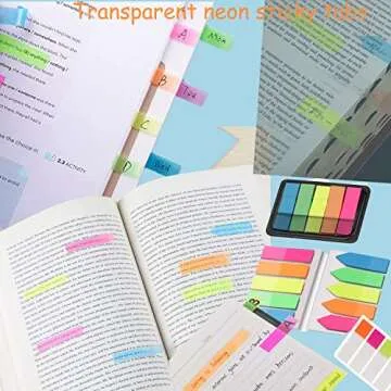 400 Pieces Transparent Sticky Index Tabs Neon Page Markers Book Tabs Flags Fluorescent Sticky Notes Highlighter Strips Page Labels for Books, Documents, Paper, Notebooks (4 Sets 5 Colors)