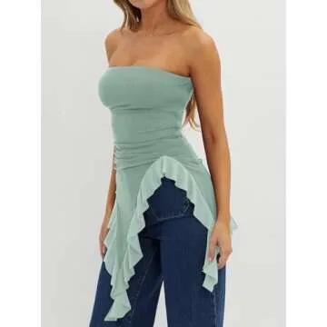 Imily Bela Women's Asymmetrical Tube Top Mint Green Chic Style