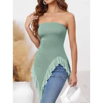 Imily Bela Women's Asymmetrical Tube Top Mint Green Chic Style