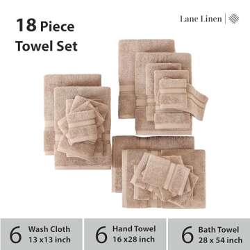 LANE LINEN 18-Piece Luxury Bath Towel Set - Taupe