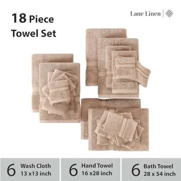 LANE LINEN 18-Piece Luxury Bath Towel Set - Taupe
